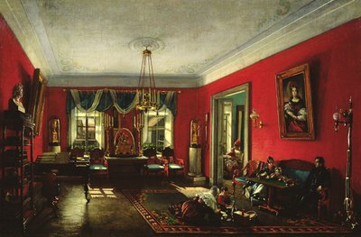 The Nashchokin Family in Drawing Room by Nikolai Ivanov Podklutchnikov